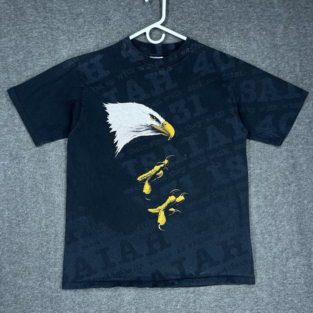 VTG Christian T shirt Mens L Black Eagle Bible Pilot Isaiah 40:31 Made in USA